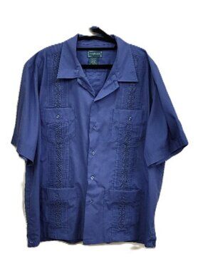TropiCool Short Sleeve Button Down Embroidered Shirt - Blue - Size Large